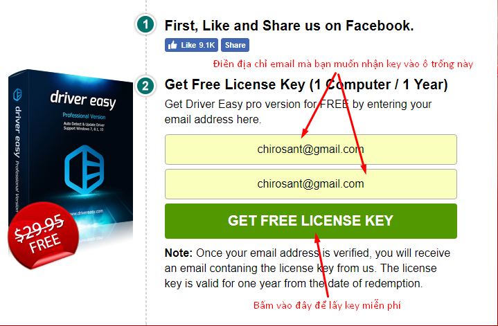Cách nhận miễn phí 1 năm sử dụng bản quyền phần mềm Easy Driver.